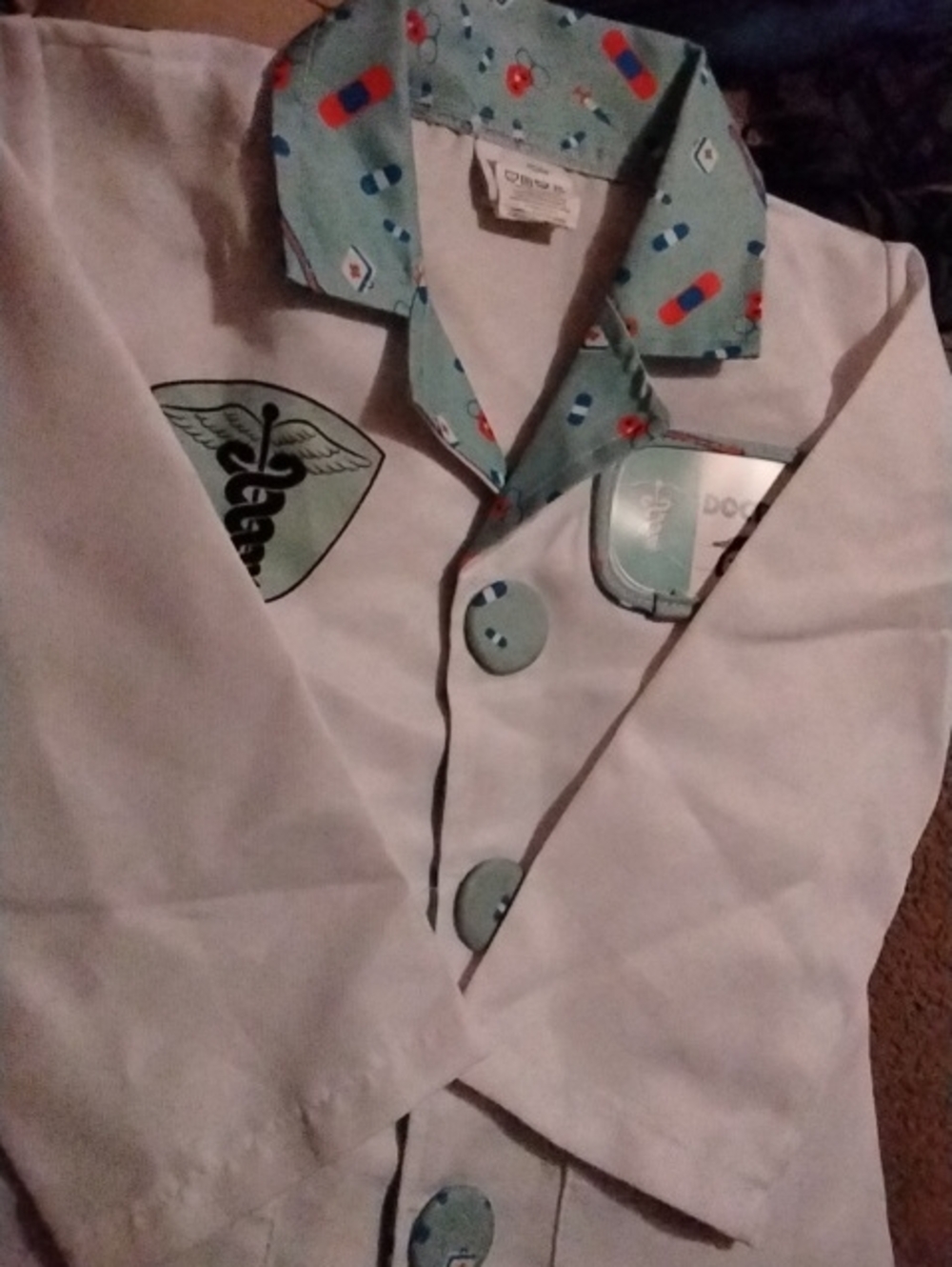 Great Pretender Doctor Jacket With Long Sleeve And Collar White And Teal Sz 5 -6